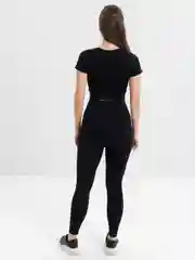 Черный спортивный женский костюм: легинсы и топ, лосины и топ