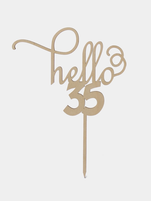 Топпер для торта и цветов "Hello 35", Happy Birthday, С днём Рождения