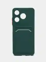 Тёмно-зелёный чехол для Tecno Spark 10/Spark 10C (Техно Спарк 10/10С), с карманом для карт