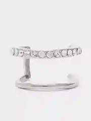 Серьги каффы геометрической формы, с дорожкой из страз, серебристого цвета