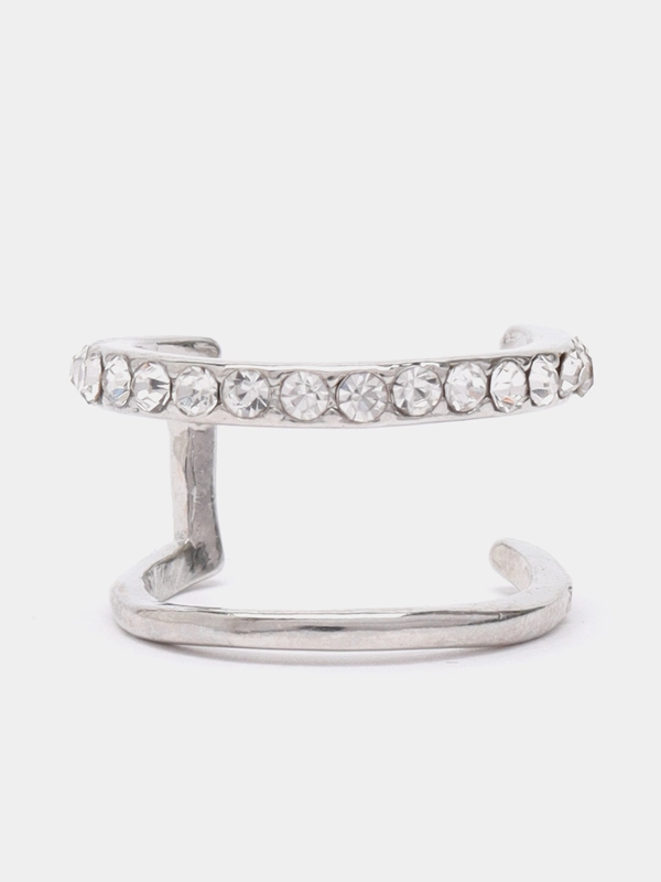 Серьги каффы геометрической формы, с дорожкой из страз, серебристого цвета