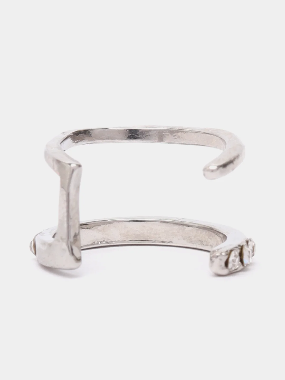 Серьги каффы геометрической формы, с дорожкой из страз, серебристого цвета