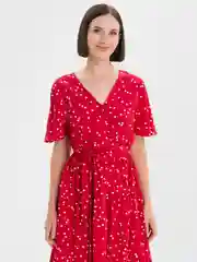 Красный платье женское, шелковое, длинное, с рисунком, в горох, красное, белое, зеленое