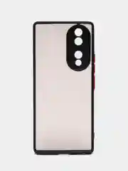 Черный чехол для Honor 70, полупрозрачный, матовый, цветные кнопки (Хонор 70)