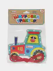 Синий трактор деревянная игрушка - шнуровка