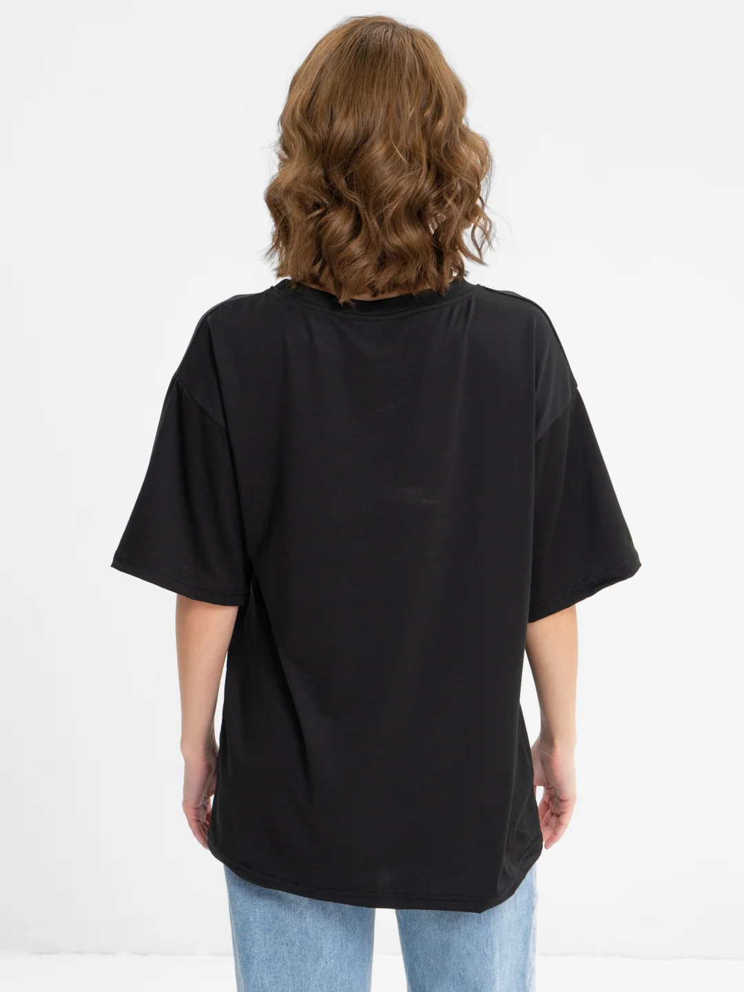 Черный футболка Oversize с принтом унисекс