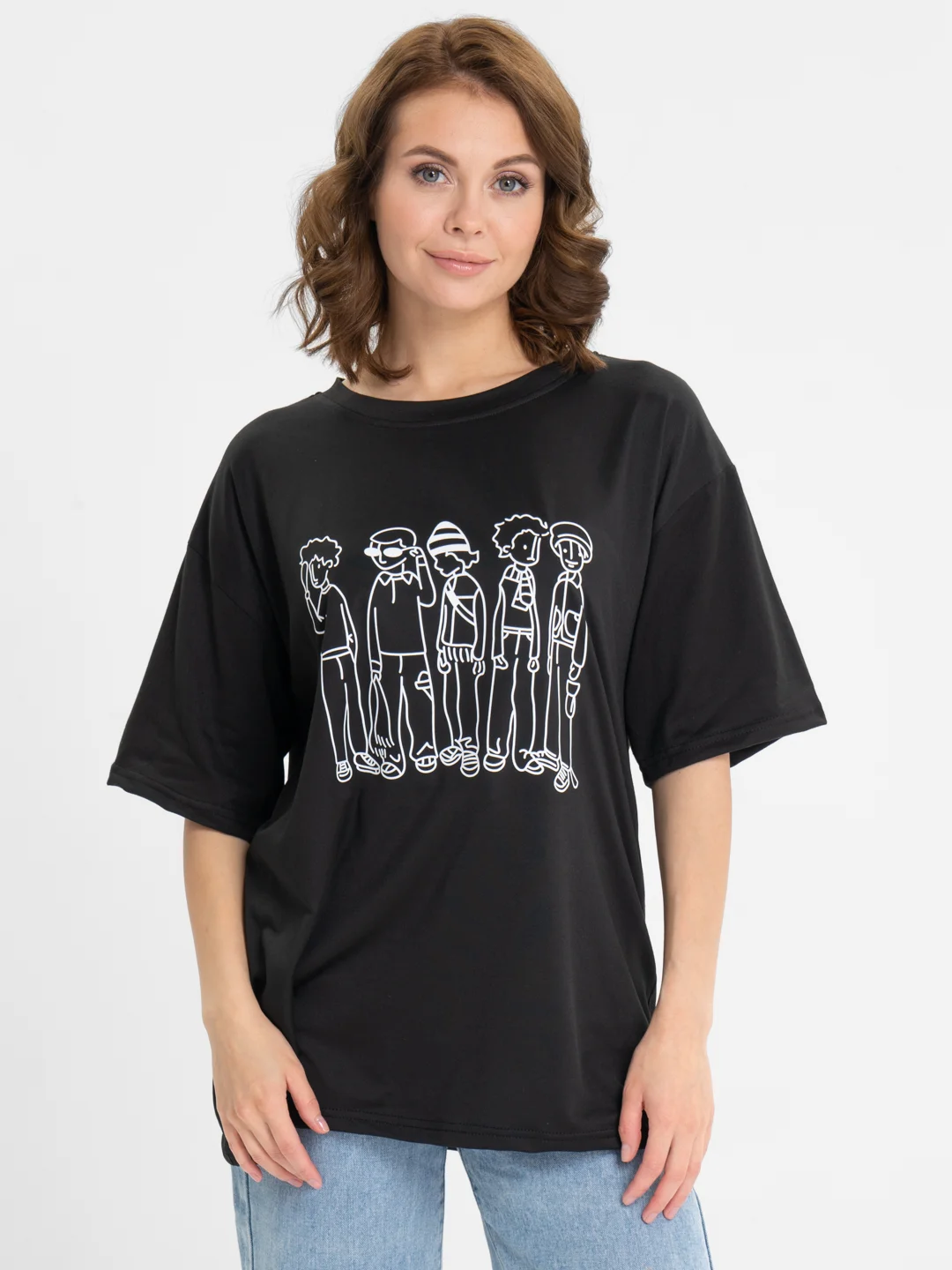 Черный футболка Oversize с принтом унисекс