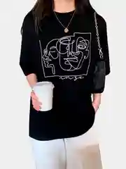 Белый футболка с абстрактным рисунком, унисекс, оверсайз