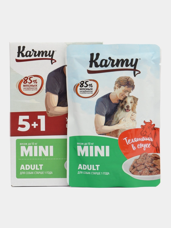 Консервированный корм для собак мелких пород KARMY Mini Adult, телятина в соусе, 6 штук