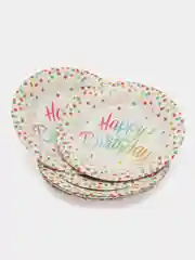 Белый набор бумажных тарелок Happy Birthday (С днем рождения), 10 штук, 20 см