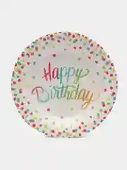 Белый набор бумажных тарелок Happy Birthday (С днем рождения), 10 штук, 20 см