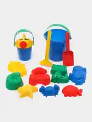 Синий набор для игры в песке: 8 формочек, совок, лейка, грабли, ведро