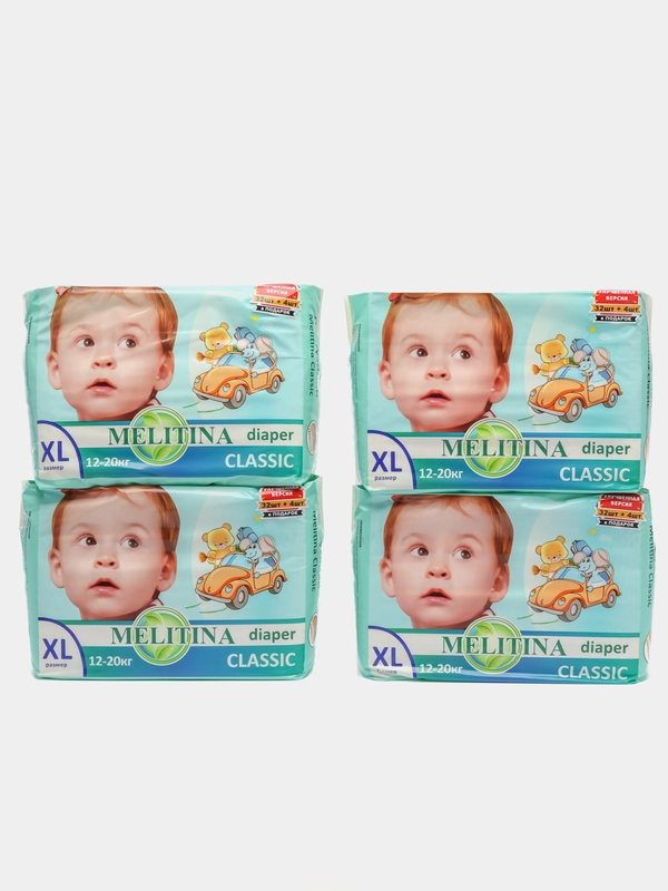 Подгузники Melitina для детей Classic размер XL 12-20 кг, 144 шт, 50-8405, памперсы детские
