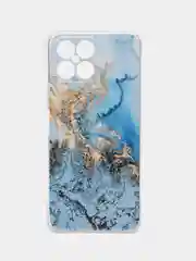 Голубой силиконовый чехол на Honor X8 / Хонор Х8 прозрачный, с рисунком, защита камеры
