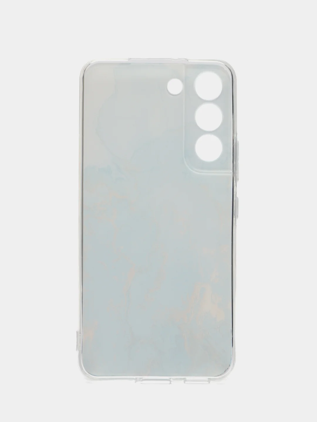 Светло-синий силиконовый чехол на Samsung Galaxy S22 / Самсунг S22 прозрачный с рисунком, защита камеры