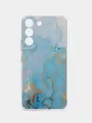 Светло-синий силиконовый чехол на Samsung Galaxy S22 / Самсунг S22 прозрачный с рисунком, защита камеры