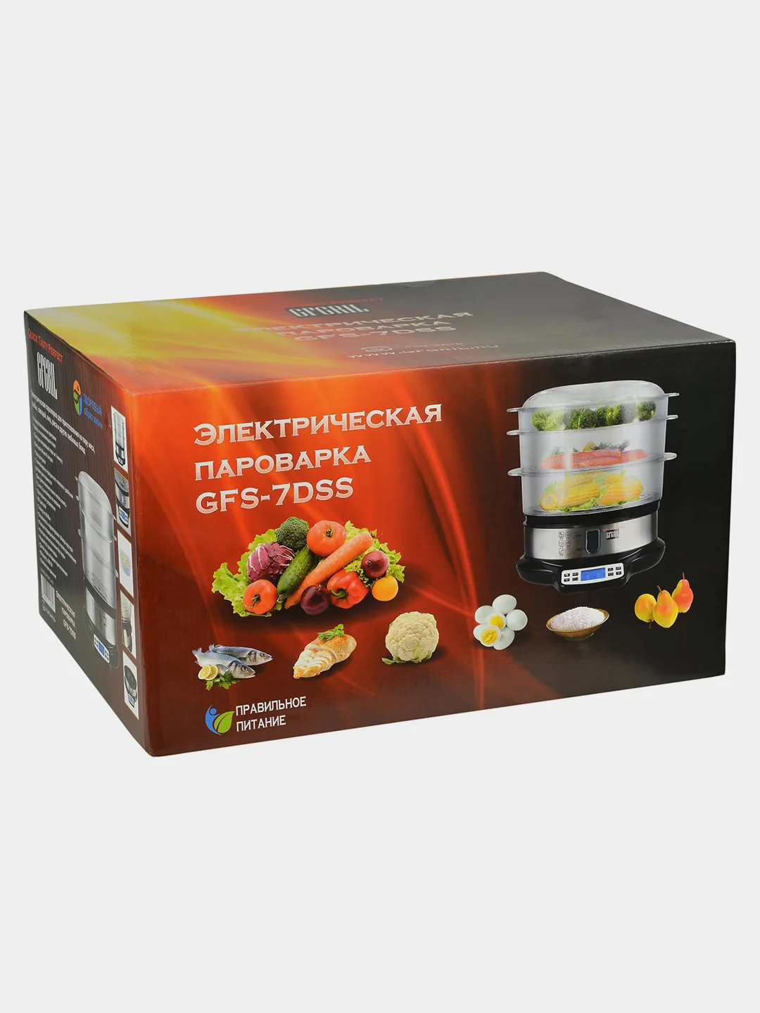 Пароварка GFGRIL GFS-7DSS, 9 л, 6 программ, 3 уровня, долив воды