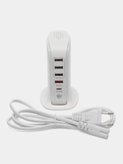 Сетевое зарядное устройство "Башня", быстрая зарядка QC3.0+PD, 4xUSB, 1xType-C 3.4А 12В