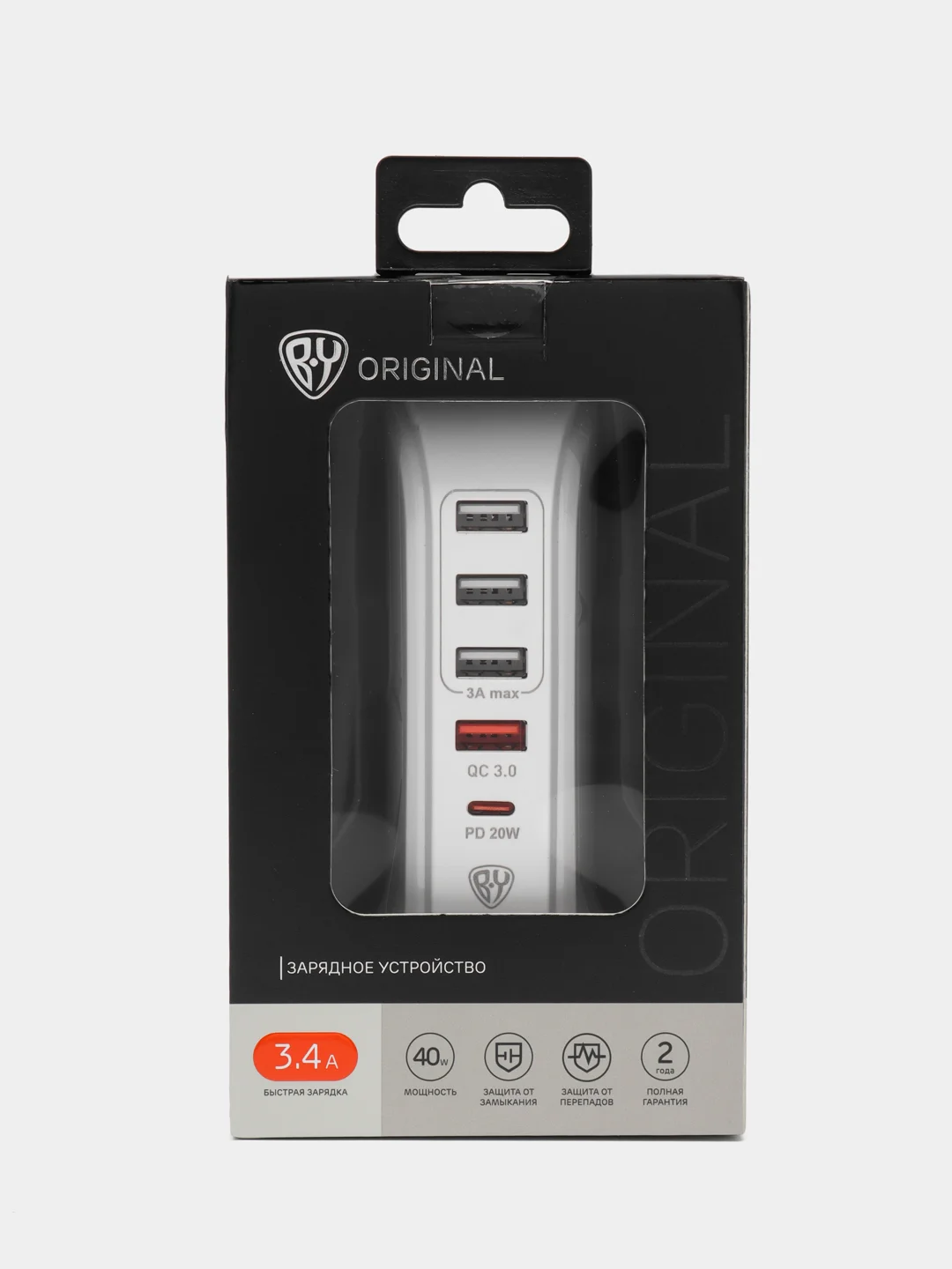 Сетевое зарядное устройство "Башня", быстрая зарядка QC3.0+PD, 4xUSB, 1xType-C 3.4А 12В
