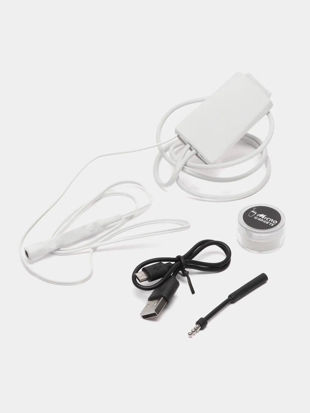 Белый микронаушник магнитный Microgadgets Bluetooth Pro на аккумуляторе, с кнопкой-пищалкой
