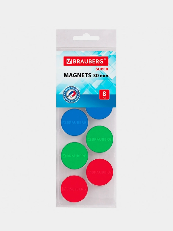 Магниты Мощные 30 мм, Набор 8 шт., ассорти, Brauberg Super, 237479