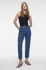 Голубой джинсы mom-fit укороченные с бархатным ремнем женские Befree