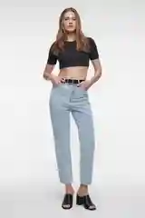 Синий джинсы mom-fit укороченные с бархатным ремнем женские Befree
