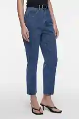 Голубой джинсы mom-fit укороченные с бархатным ремнем женские Befree