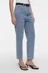 Голубой джинсы mom-fit укороченные с бархатным ремнем женские Befree