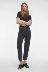 Голубой джинсы mom-fit укороченные с бархатным ремнем женские Befree