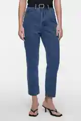 Индиго джинсы mom-fit укороченные с бархатным ремнем женские Befree