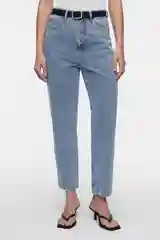 Голубой джинсы mom-fit укороченные с бархатным ремнем женские Befree