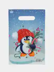 Светло-синий пакет подарочный, новогодний "С новым годом!"20 х 30 см
