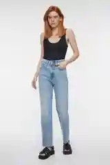 Голубой джинсы straight прямые высокие с обрезанными краями женские Befree