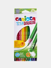 Карандаши цветные стираемые с резинкой Carioca Erasable, 12 цв, пластик, заточенные, 42897