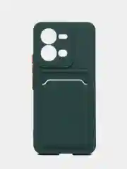 Тёмно-зелёный чехол силиконовый для Vivo V25/V25E (Виво В25/В25Е), с карманом для карт