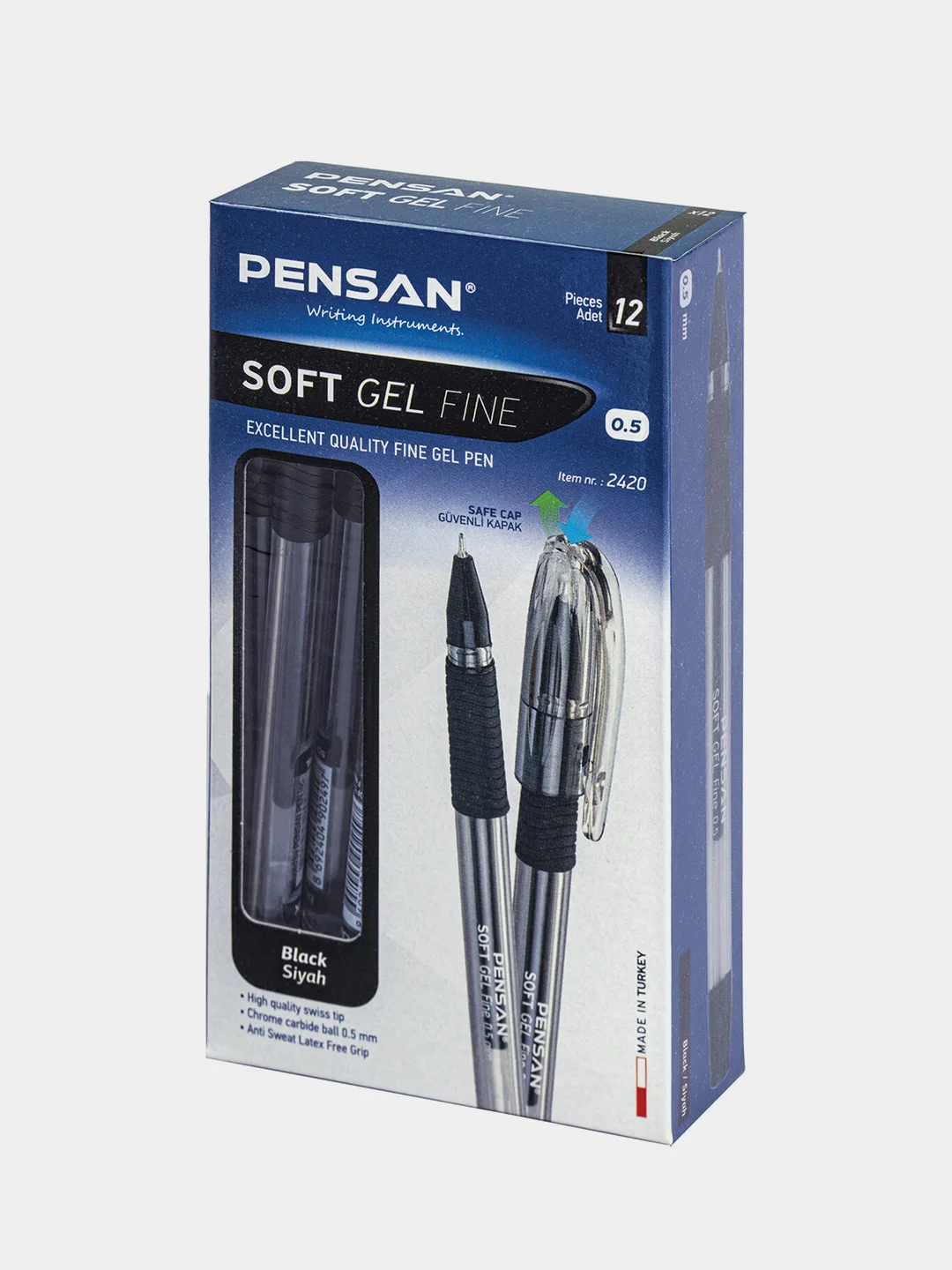 Ручка гелевая с грипом Pensan Soft Gel Fine, Черная, 2 шт., 2420/12