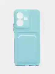 Голубой силиконовый чехол для Vivo Y22 / Y22S (Виво у22 / у22С), с карманом для карт