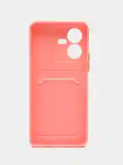 Пудровый силиконовый чехол для Vivo Y22 / Y22S (Виво у22 / у22С), с карманом для карт