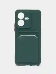 Тёмно-зелёный силиконовый чехол для Vivo Y22 / Y22S (Виво у22 / у22С), с карманом для карт