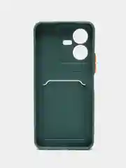 Тёмно-зелёный силиконовый чехол для Vivo Y22 / Y22S (Виво у22 / у22С), с карманом для карт