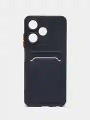 Темно-синий силиконовый чехол для Infinix HOT 30i (Инфиникс Хот 30Ай), с карманом для карт, прозрачный