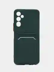 Тёмно-зелёный силиконовый чехол для Tecno POVA Neo 2 (Техно Пова Нео 2), прозрачный с карманом для карт