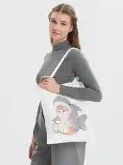 Белый шоппер сумка  "Котики"