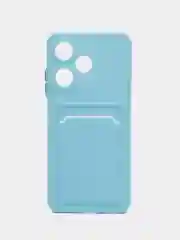 Голубой силиконовый чехол для Infinix HOT 30i (Инфиникс Хот 30Ай), с карманом для карт, прозрачный