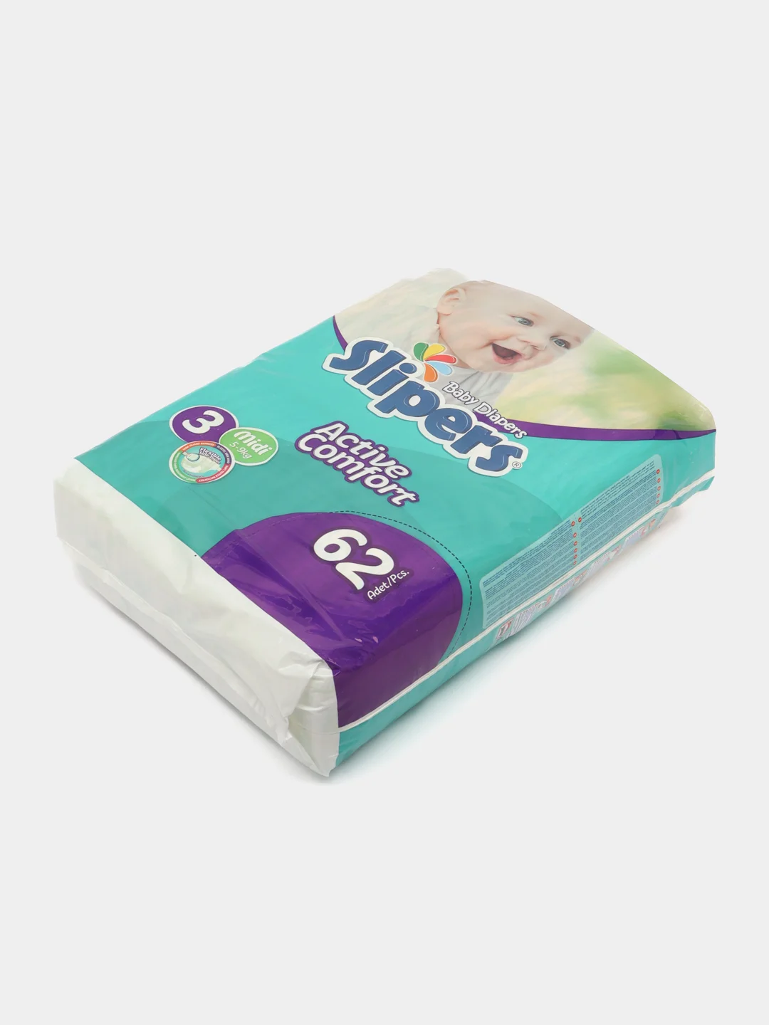 Подгузники Slipers №3, детские, от 4 до 9 кг, 62 штуки