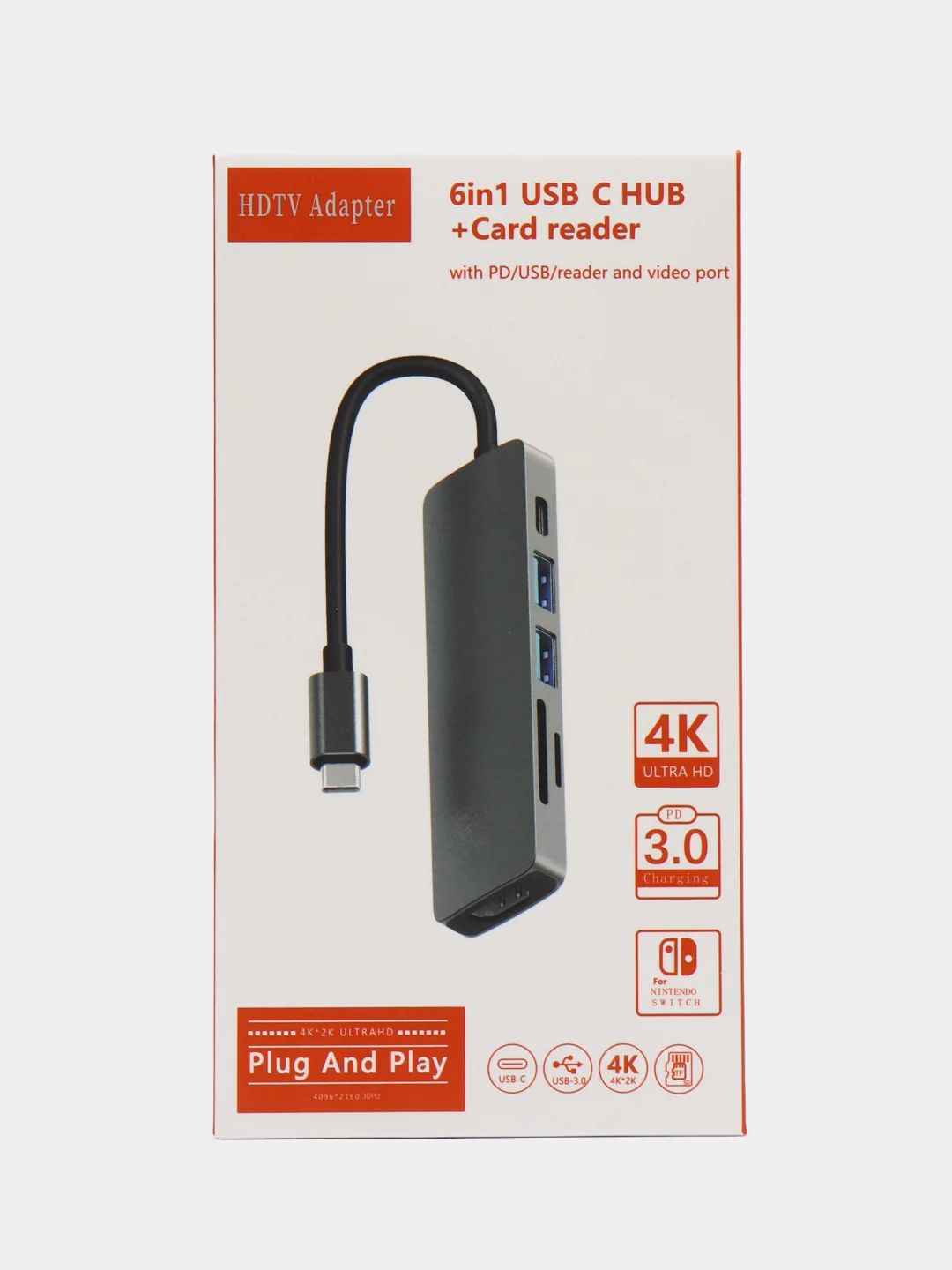 Серый металлик type C HUB 5 в 1 Концентратор USB 3.0 и HDMI