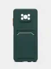 Тёмно-зелёный силиконовый чехол для Poco X3, X3 Pro, X3 NFC (Поко Икс3) силиконовый, с карманом для карт