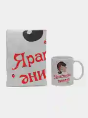 Красный подарочный набор маме на татарском языке (фартук + кружка)