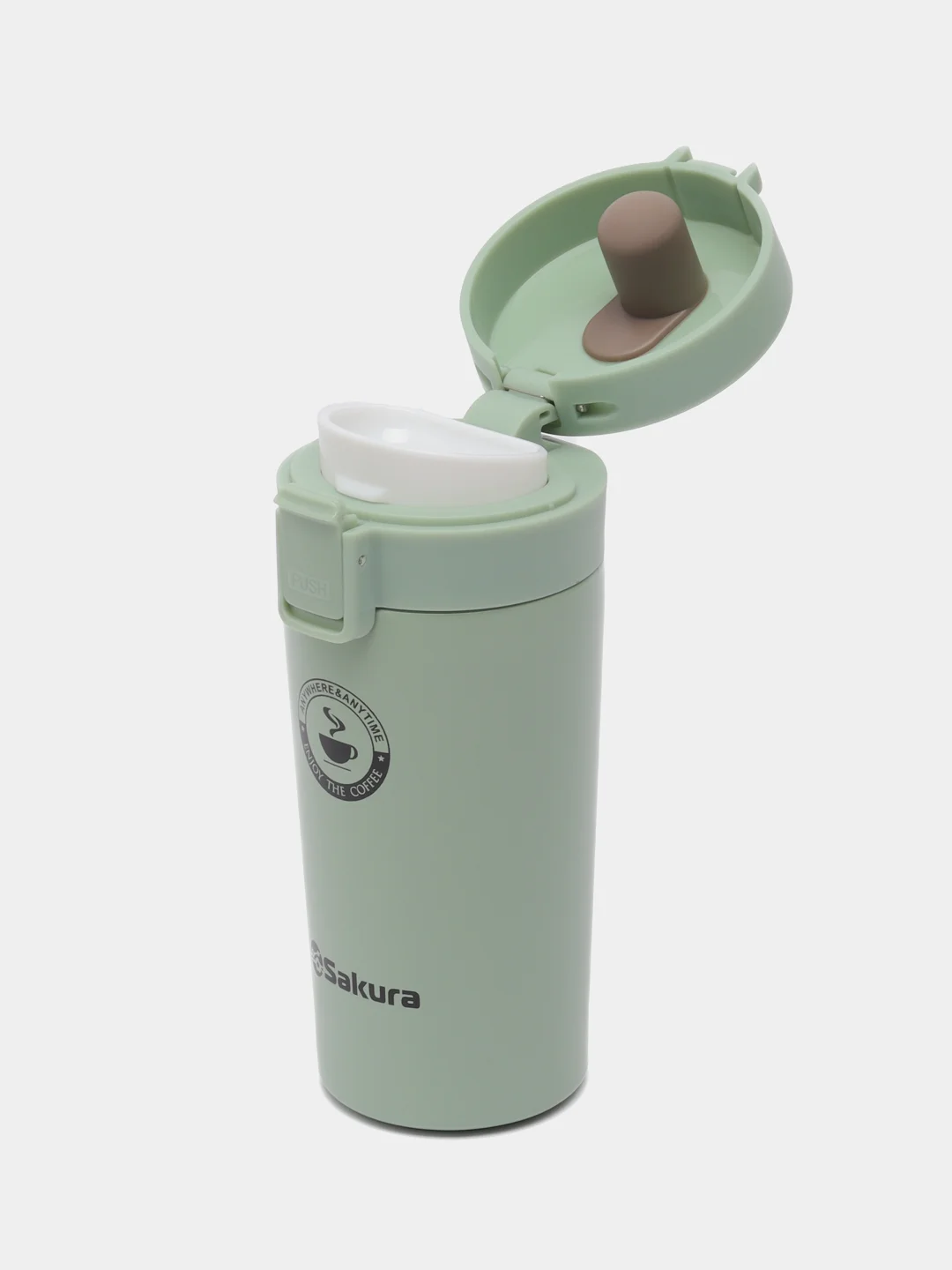 Термокружка Sakura TM-01-380GR, с кнопкой зеленый, green, 0,38 л